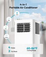 Aire acondicionado portátil EUHOMY PAC003-10K 10000 BTU 4 en 1 enfría ventilador deshumidificador modo sueño 450 pies cu