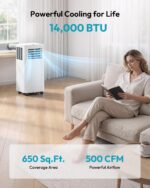 Aire acondicionado portátil EUHOMY PAC015-14K 14000 BTU 4 en 1 frío ventilador deshumidificador modo sueño enfría hasta