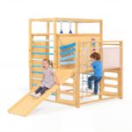 Montessori - Juego de gimnasio para interiores y exteriores, 9 en 1 para niños pequeños con tobogán, barras de mono, ani