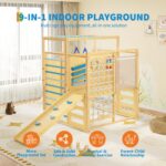 Montessori - Juego de gimnasio para interiores y exteriores, 9 en 1 para niños pequeños con tobogán, barras de mono, ani