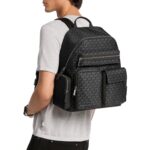 Michael Kors Mochila Dakota para hombre, herrajes plateados/nailon característico, Herrajes plateados/Nylon/Negro, Media
