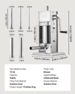 VEVOR Relleno manual de salchichas, relleno vertical de carne de 7 libras / 3 L, máquina de rellenar de carne con carcas