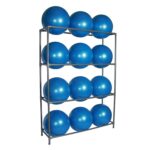 Fitness First Estante de almacenamiento de metal para bolas de equilibrio, construcción de tubería de metal resistente,