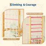 PeakPursuit Gimnasio de la selva interior 8 en 1 para niños de 3 a 10 años – Estructura de escalada de madera con tobogá