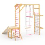 PeakPursuit Gimnasio de la selva interior 8 en 1 para niños de 3 a 10 años – Estructura de escalada de madera con tobogá