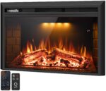 Chimenea eléctrica SereneLife SLFPE36WBK.5, 36 x 21", Wi-Fi, control remoto, termostato 700/1500 W, empotrable o pared