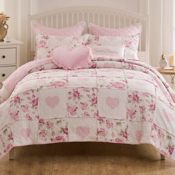 Juego de edredon con volantes Veronica Greenland Home Fashions GL-2510AMSK 3 piezas King y Cal King estilo shabby chic c