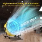 Ventilador de piso industrial Uthfy FT-36Y-1 36 pulgadas 21800 CFM motor 600W inclinación 360° con ruedas 3 velocidades