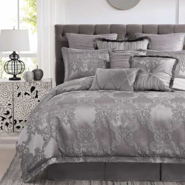 Juego de edredon acolchado Austin Horn Classics Prestige Pacific Coast Home Furnishings PRE-QN3PC-C Queen 3 piezas plati