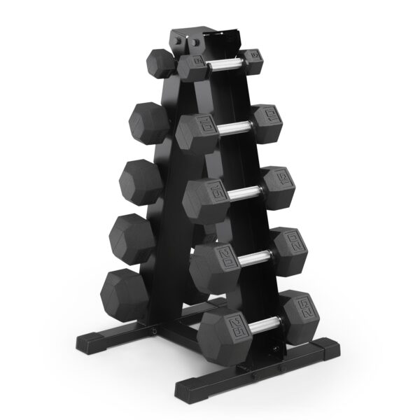 Marcy - Mancuerna hexagonal de goma clásica con agarre estriado para entrenamiento de fuerza y culturismo, 5 libras - 50