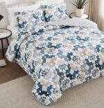 Juego de edredon Lucky Brand Serra Patch YMF Carpets Inc. LBAQ000404 3 piezas azul matrimonial Queen