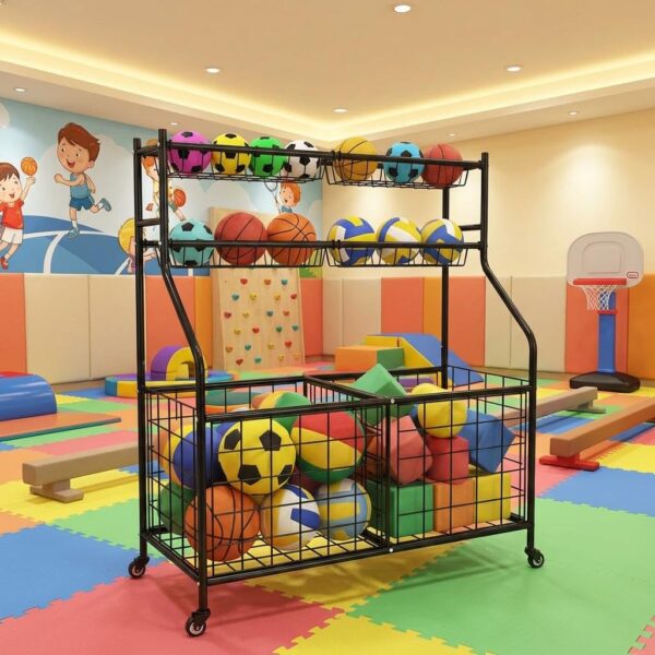 ActiveTrail Sports Gear Organizer, Rolling Ball Storage Cart with Wheels for Garage and Toys, Indoor/Outdoor Sports Equi