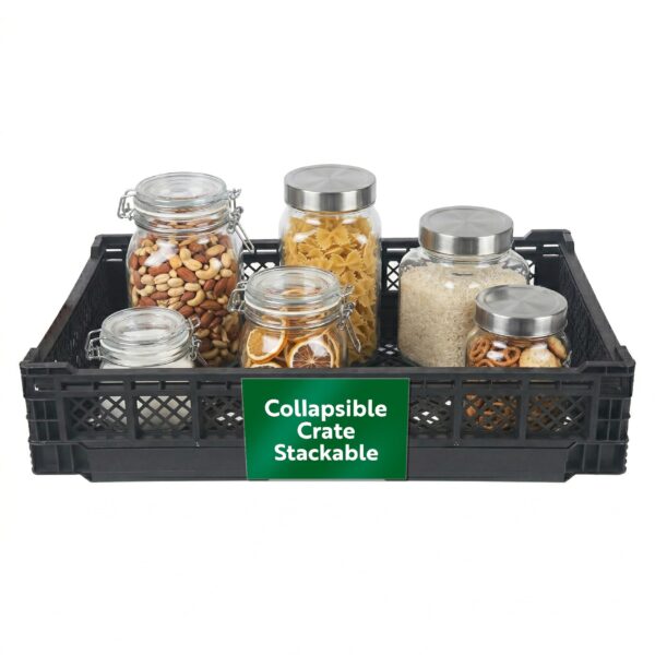 Cajones de plástico apilables plegables Cater Tek Restaurantware RWP2009B color negro paquete 10 piezas