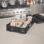 Cajones de plástico apilables plegables Cater Tek Restaurantware RWP2009B color negro paquete 10 piezas