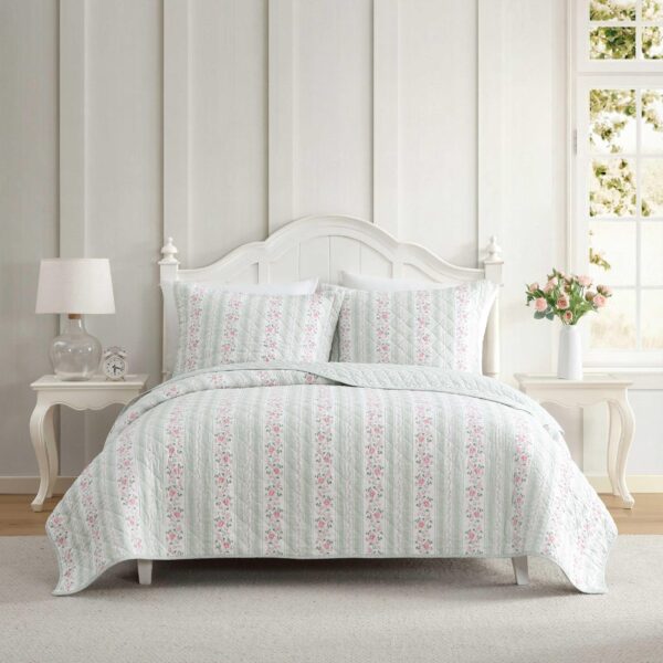 Juego de edredón Laura Ashley Revman International A0011068 percal algodón reversible 3 piezas tamaño Queen diseño flora