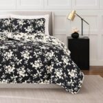 Juego de edredon floral Nine West YMF Carpets Inc. NWAQ000204 3 piezas matrimonial queen diseno flores silhouette