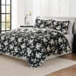 Juego de edredon floral Nine West YMF Carpets Inc. NWAQ000204 3 piezas matrimonial queen diseno flores silhouette
