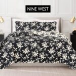 Juego de edredon floral Nine West YMF Carpets Inc. NWAQ000204 3 piezas matrimonial queen diseno flores silhouette