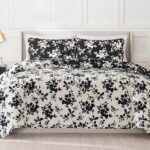 Juego de edredon floral Nine West YMF Carpets Inc. NWAQ000204 3 piezas matrimonial queen diseno flores silhouette