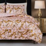 Juego de edredon 3 piezas Baby Phat BPAQ000104 cadena de satin impreso color rosa claro tamaño matrimonial queen