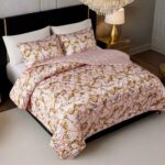 Juego de edredon 3 piezas Baby Phat BPAQ000104 cadena de satin impreso color rosa claro tamaño matrimonial queen