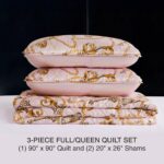 Juego de edredon 3 piezas Baby Phat BPAQ000104 cadena de satin impreso color rosa claro tamaño matrimonial queen