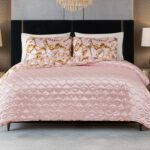 Juego de edredon 3 piezas Baby Phat BPAQ000104 cadena de satin impreso color rosa claro tamaño matrimonial queen