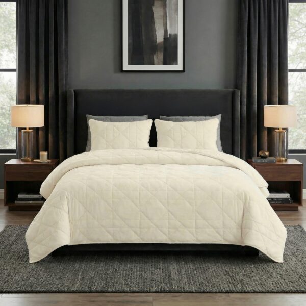 Juego de colcha de terciopelo Lavish Home Trademark Global 66-004-VC-Q Queen 3 piezas 96 x 92 pulgadas con fundas de alm
