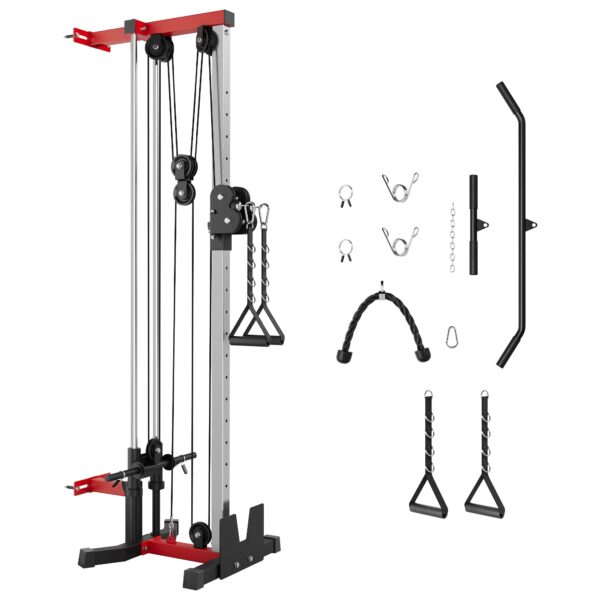 Wall Mount Cable Machine – Dual Pulley Cable Crossover Machine with 19 Adjustable Positions, Tricep Rope, T-Bar, LAT Pul