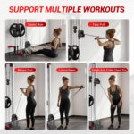 Wall Mount Cable Machine – Dual Pulley Cable Crossover Machine with 19 Adjustable Positions, Tricep Rope, T-Bar, LAT Pul