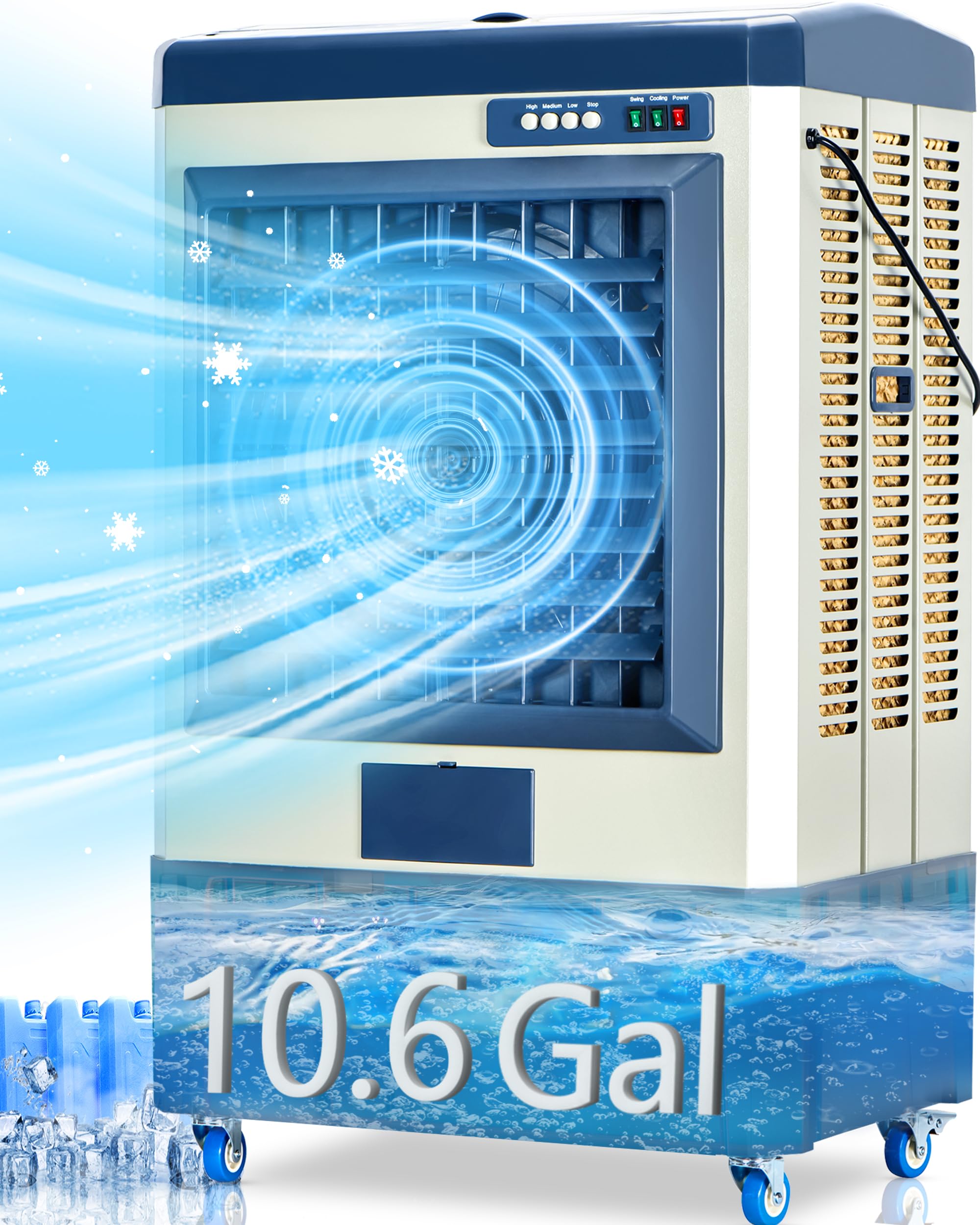 Version 1.0.0 Enfriador de pantano evaporativo Uthfy JH-40BI-217 41 pulgadas 4800 CFM tanque 10.6 galones 3 paquetes de hielo oscilaci