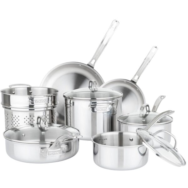 Batería de cocina de acero inoxidable 3 capas 11 piezas Viking ProClad 40011-9991-2C ollas sartenes cacerolas colador ta