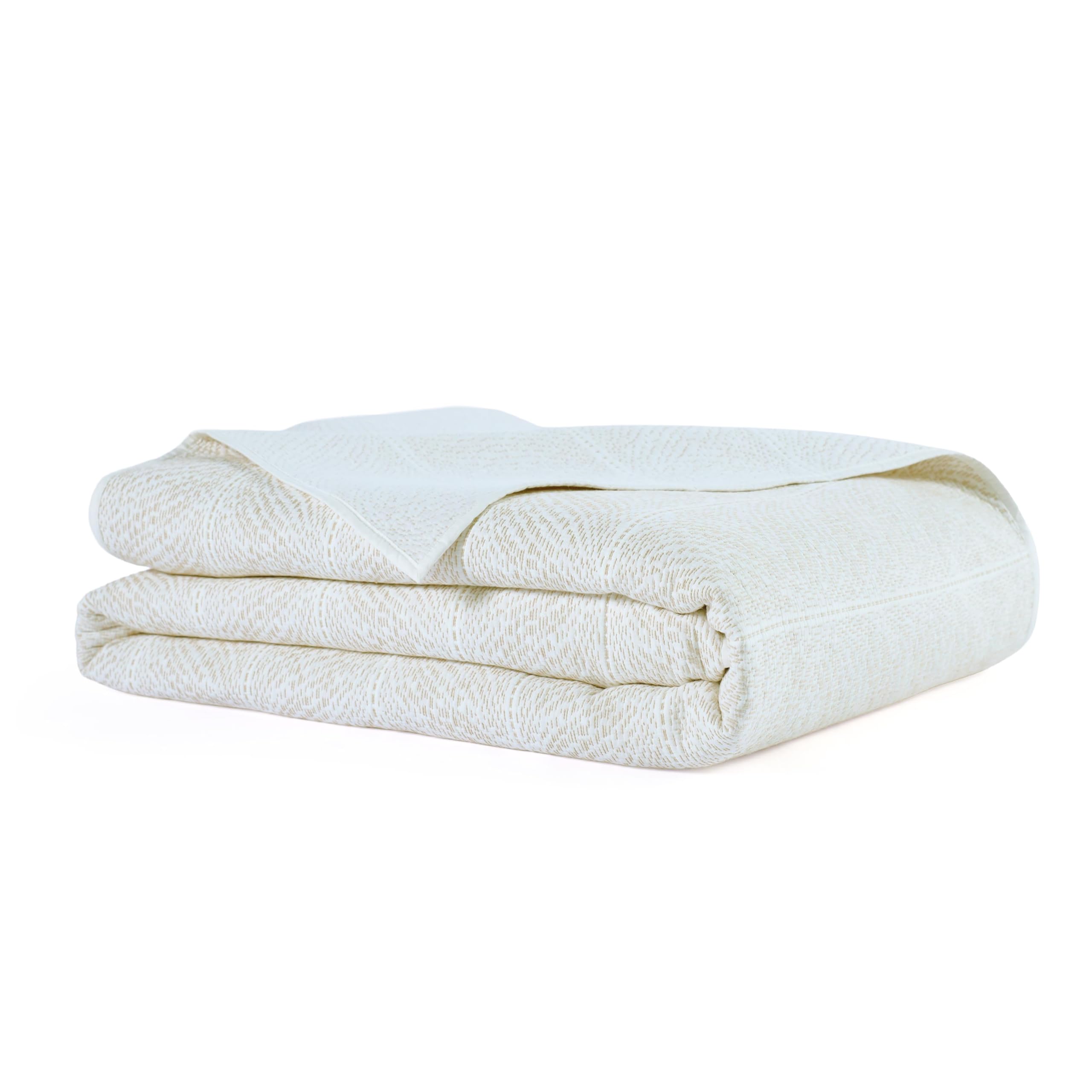 Version 1.0.0 Colcha matelassé algodón Tideline WestPoint Home 1C53282 Full Queen blanco lino tejido ticking reversible todas las esta