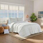 Colcha matelassé algodón Tideline WestPoint Home 1C53282 Full Queen blanco lino tejido ticking reversible todas las esta