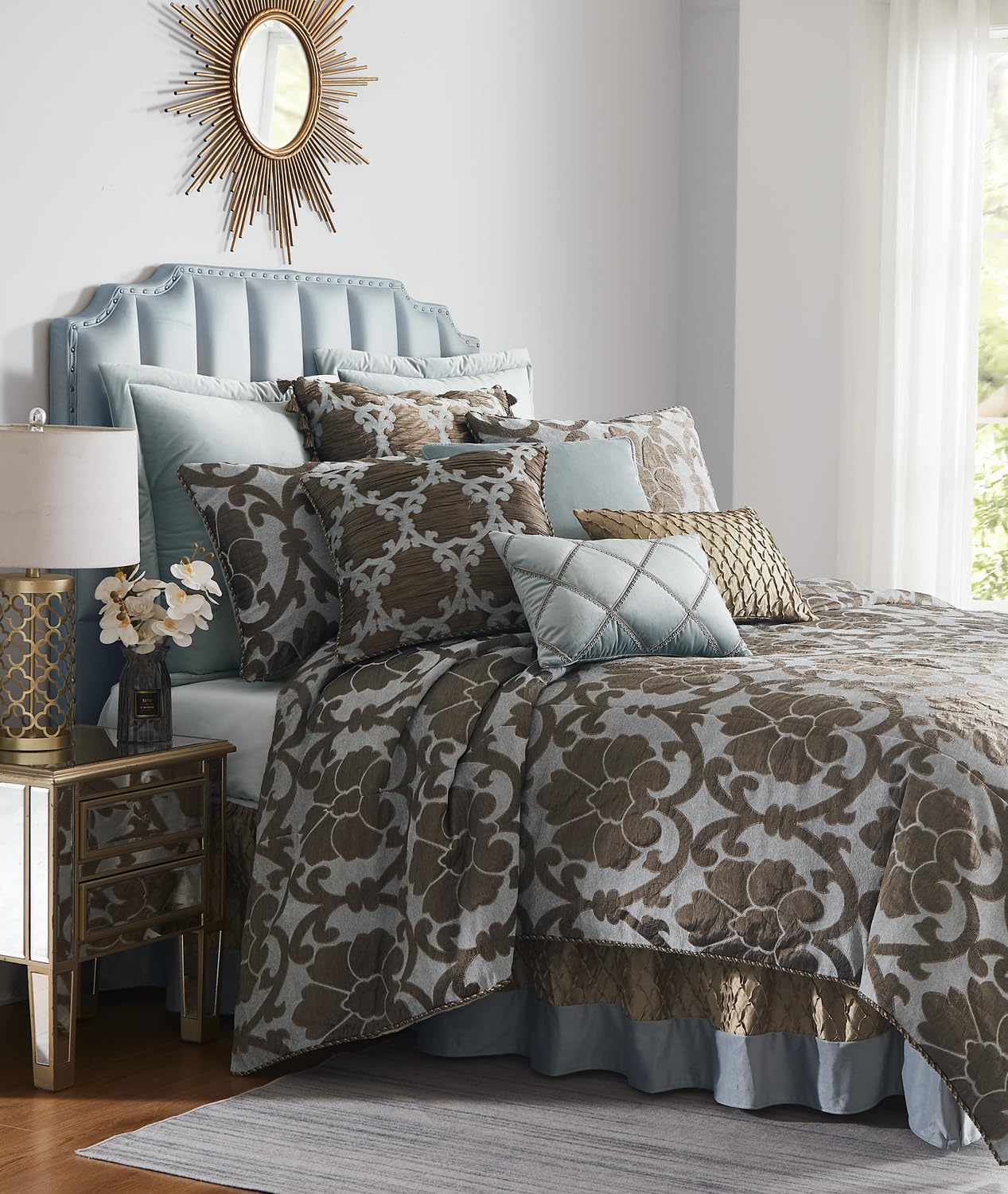 Version 1.0.0 Juego funda de edredon Austin Horn Classics Oxford Pacific Coast Home Furnishings Queen 3 piezas azul gris algodon 90x95
