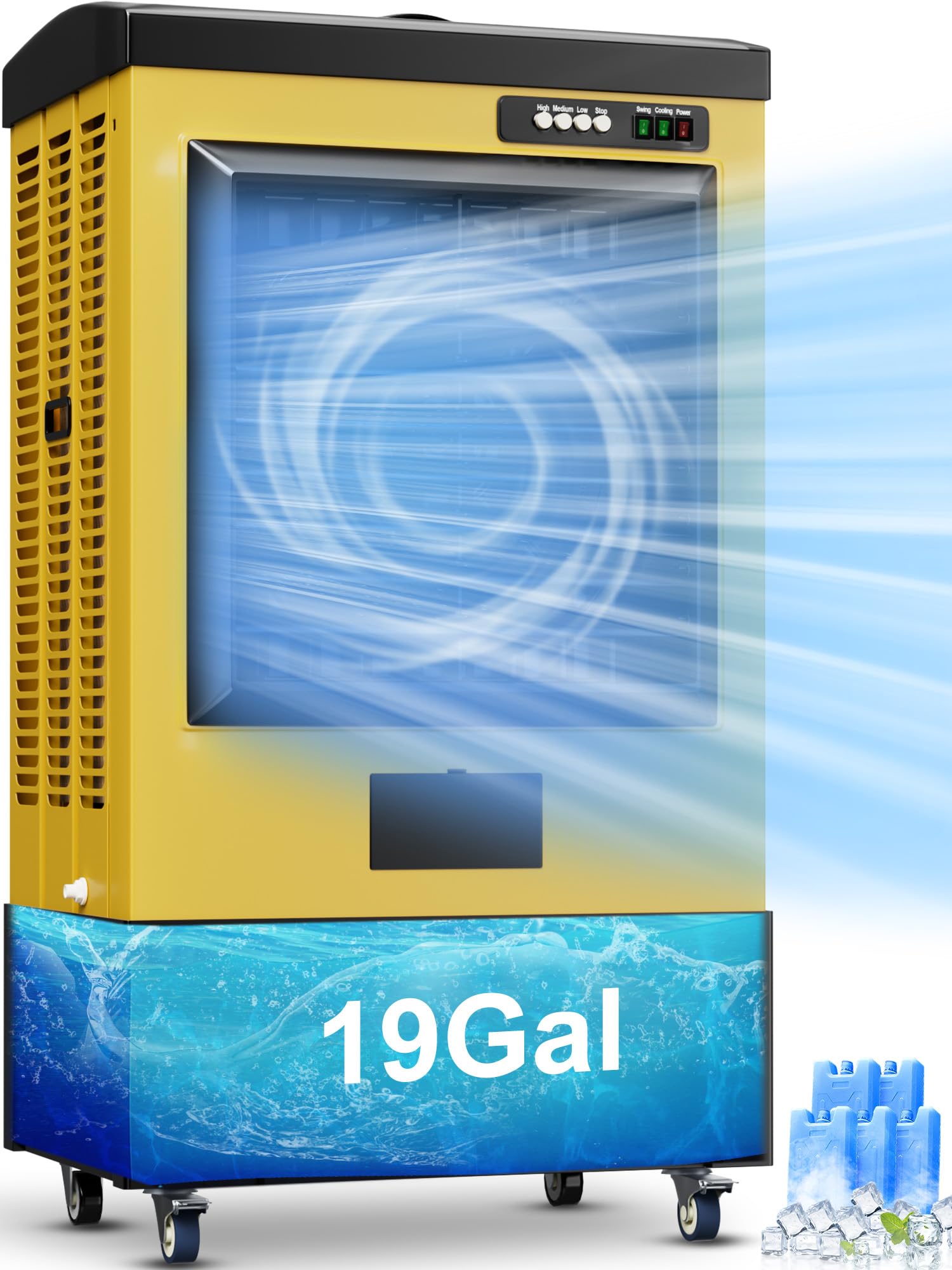 Version 1.0.0 Enfriador evaporativo de pantano Uthfy JH-50AI-2 6500 CFM 48 pulgadas tanque 19 galones 3 velocidades oscilacion 120 gra