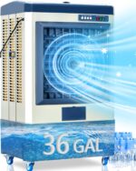 Enfriador de aire evaporativo Uthfy HY-60AI-0225 8979 CFM 58 pulgadas tanque 36 galones 5 cajas de hielo oscilacion 120