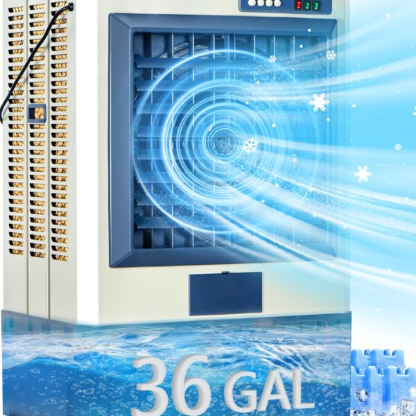 Enfriador de aire evaporativo Uthfy HY-60AI-0225 8979 CFM 58 pulgadas tanque 36 galones 5 cajas de hielo oscilacion 120