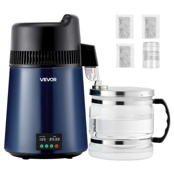 Destilador de Agua VEVOR Water Distiller 900W Purificador de Mesa 6 Litros Jarra de Vidrio Cuerpo de Acero