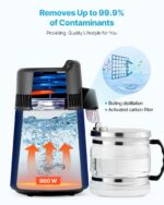 Destilador de Agua VEVOR Water Distiller 900W Purificador de Mesa 6 Litros Jarra de Vidrio Cuerpo de Acero