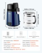 Destilador de Agua VEVOR Water Distiller 900W Purificador de Mesa 6 Litros Jarra de Vidrio Cuerpo de Acero