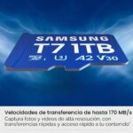 Samsung microSDXC T7 1TB, velocidades de transferencia de hasta 170 MB/s, hecho para jugadores casuales, creadores afici