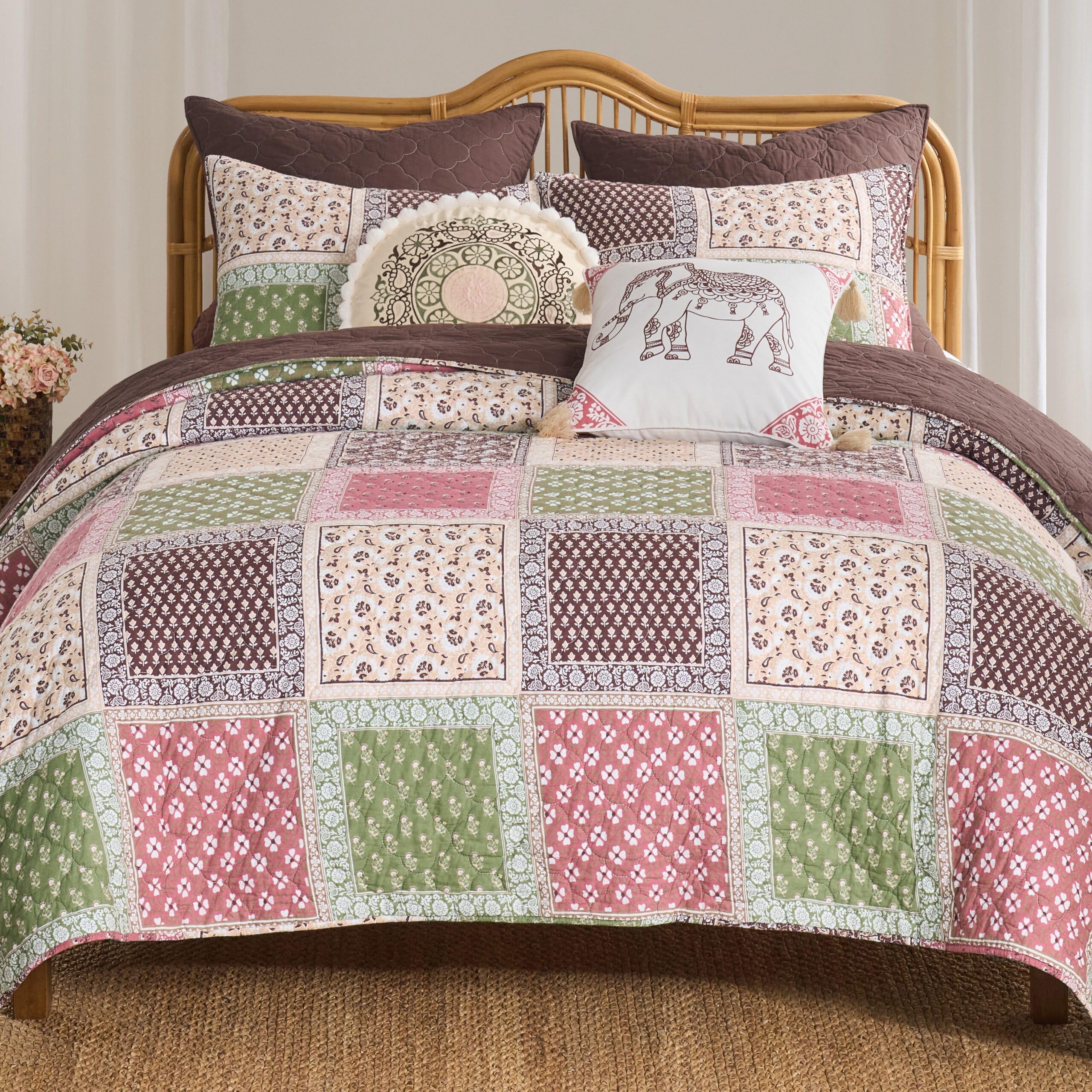 Version 1.0.0 Juego de colcha Priya Vintage Boho Greenland Home Fashions GL-2511BMSQ Full Queen 3 piezas estilo bohemio vintage