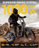 Caroma Electric Scooter for Adults with Seat Peak 1000W, 20" All-Terrain Fat Tire Electric Bike,Dual Shock Absorbing, 25