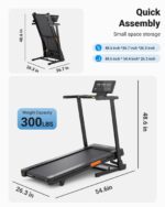 Cinta de correr plegable THERUN con inclinacion 0-15% motor 3.0HP velocidad 0.5-9.0 MPH sensores de pulso pantalla LED