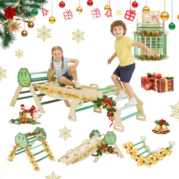 CABIHOME Juguetes de escalada plegables 7 en 1 para interiores, juego de triángulos plegables, parque infantil de madera