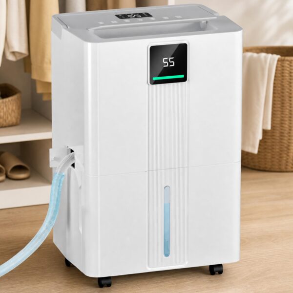 Deshumidificador Uthfy OL35-D076FFN3B1E 100 pintas 6000 pies cuadrados tanque 5.5 L drenaje continuo pantalla LED 3 colo