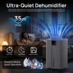 Deshumidificador Uthfy OL35-D076FFN3B1E 100 pintas 6000 pies cuadrados tanque 5.5 L drenaje continuo pantalla LED 3 colo