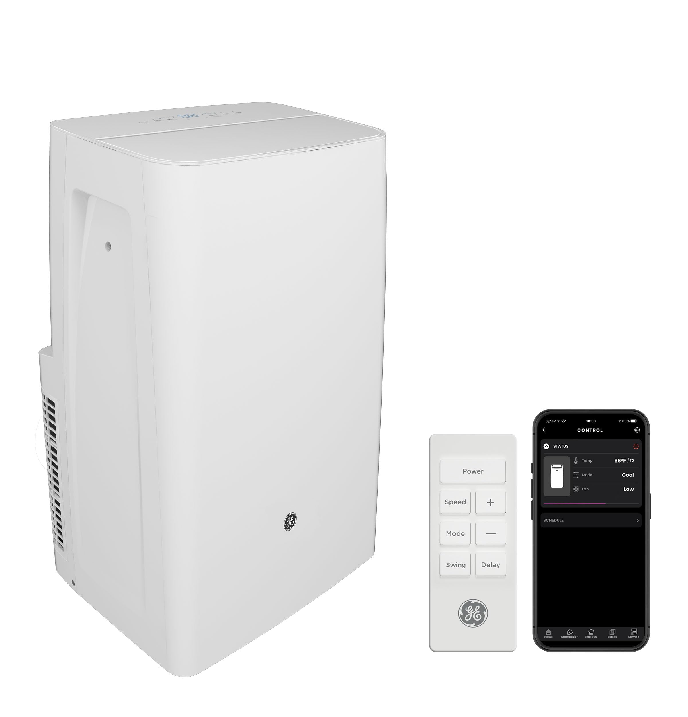 Version 1.0.0 Aire acondicionado portátil inteligente GE Appliances APHS07WWF 7000 BTU 3 en 1 deshumidificador ventilador evaporación