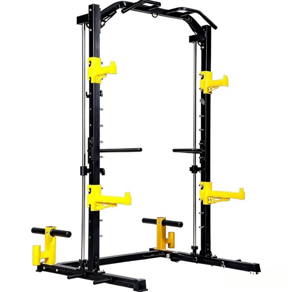 Fitvids Smith Machine Power Cage - Soporte de ejercicio ajustable multifunción con ganchos en J y otros accesorios, múlt